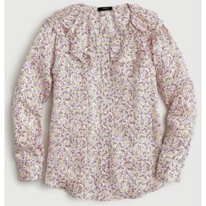 NWT J. Crew Pink Floral Ruffle Blouse XS Field Day Shirt AW869